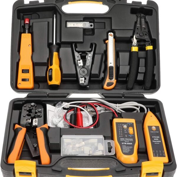 InstallerParts Professional Network Tool Kit 15 In 1 - RJ45 Crimper Tool Cat 5 Cat6 Cable Tester, Gauge Wire Stripper Cutting Twisting Tool, Ethernet Punch Down Tool, Screwdriver, Knife